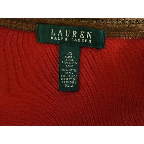 Lauren Ralph Lauren Womens Cotton 3/4 Sleeve Boat Neck Jersey Top Red Brown 2X - Picture 6 of 10